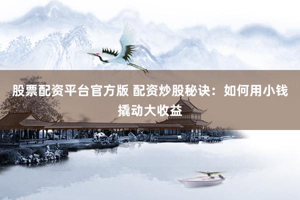股票配资平台官方版 配资炒股秘诀：如何用小钱撬动大收益